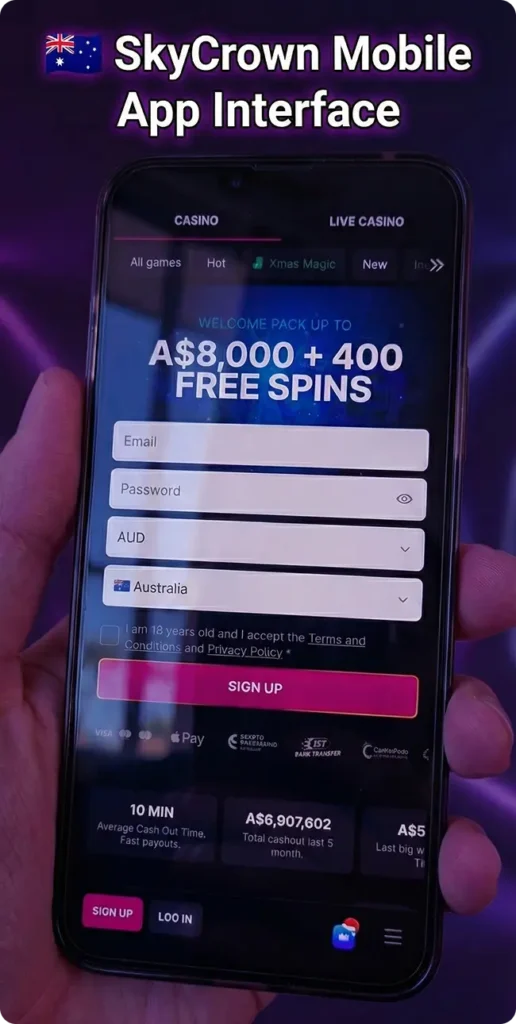 interface of skycrown casino app download